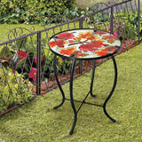 NNETM Outdoor Mosaic Side Table with Printed Maple Leaf Glass Top
