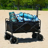 NNETM Heavy Duty Foldable Camping Wagon with Wide Wheels - Black