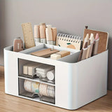 NNETM White Pen Organizer with 2 Drawers - Multi-Functional Desk and Office Supplies Holder- White