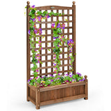 NNECW Wood Planter Free Standing Plant Raised Bed with Trellis for Garden