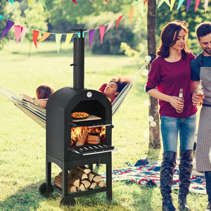 NNECW 3-in-1 Pizza Oven Wood Fired Portable Outdoor BBQ Grill Smoker Pizza Maker