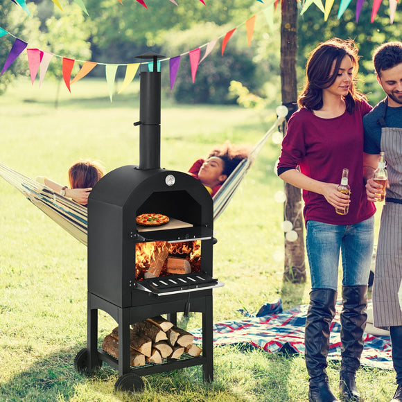 NNECW 3-in-1 Pizza Oven Wood Fired Portable Outdoor BBQ Grill Smoker Pizza Maker
