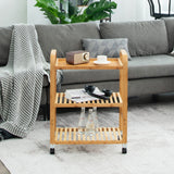 NNECW 3-Tier Bamboo Rolling Storage Cart