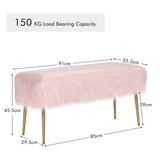 NNECW Rectangular Upholstered Furry Faux Fur Footrest with Golden Metal Legs-Pink