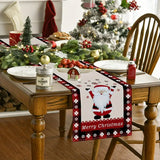 NNETM Seasonal Winter Holiday Table Runner - Red and Black Buffalo Check Plaid with Santa Claus & Snowflake Patterns