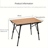 NNETM Outdoor Folding Aluminum Alloy Table - Large Wood Grain, Tripod Base