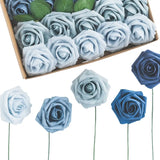 NNETM 25-Piece Soft-Touch Foam Artificial Rose Flowers - Five Shades of Blue