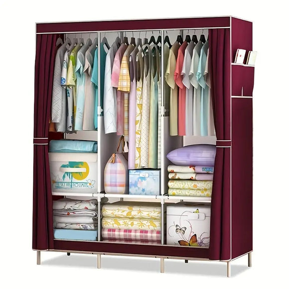 NNETM 3-Column Floor Standing Cloth Wardrobe | Large Capacity Storage Organizer(Burgundy)