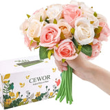 NNETM 12-Piece Premium Artificial Rose Flowers with Stems(Champagne)