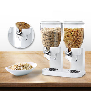NNEDPE Double Cereal Dispenser Dry Food Storage Container White