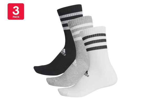 NNEKG Unisex 3 Striped Cushion Crew Socks 3 Pack (Medium Grey Heather White Black Size M)