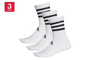 NNEKG Unisex 3 Striped Cushion Crew Socks 3 Pack (White White White Size L)