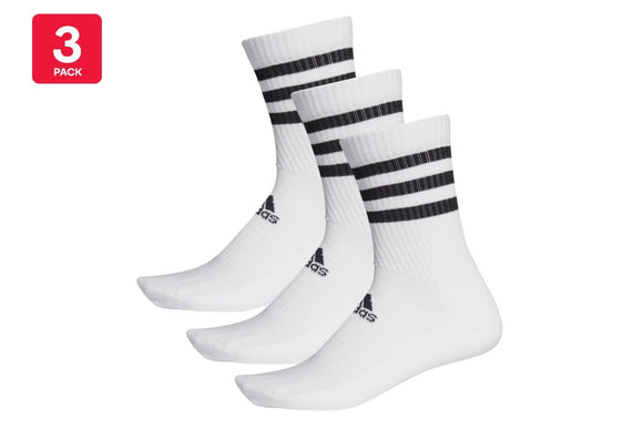 NNEKG Unisex 3 Striped Cushion Crew Socks 3 Pack (White White White Size L)