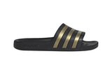 NNEKG Unisex Adilette Aqua Slides (Black Gold Black Size 5 US)