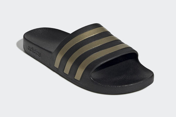 NNEKG Unisex Adilette Aqua Slides (Black Gold Black Size 5 US)