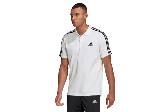 NNEKG Mens 3 Stripes Pique Polo Shirt (White Black Size M)