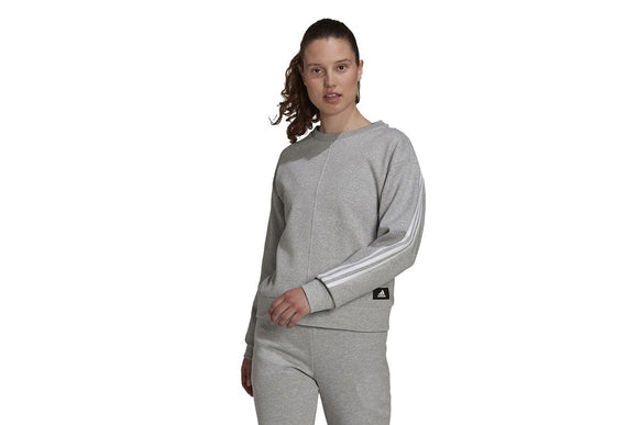 NNEKG Womens Future Icons 3 Stripe Crew Sweatshirt (Medium Grey Heather Size XS)