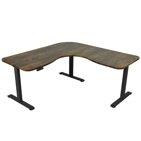 NNEMB Corner Standing Desk-173x173cm-Sit to Stand Up Electric Height Adjustable-Walnut Style/Black