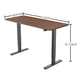NNEMB Sit To Stand Up Standing Desk-140x60cm-72-118cm Electric Height Adjustable-70kg Load-Walnut Style/Black Frame