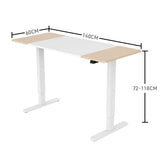 NNEMB Sit To Stand Up Standing Desk-140x60cm-72-118cm Electric Height Adjustable-70kg Load-Light Oak Style/White Frame