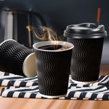 NNEDPE 200x Black Disposable Coffee Cups 12oz Multi Sets