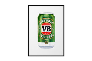 NNEKG Victoria Bitter Tinnie Beer Painting Gift Wall Art A1 Black Frame (84 x 59)