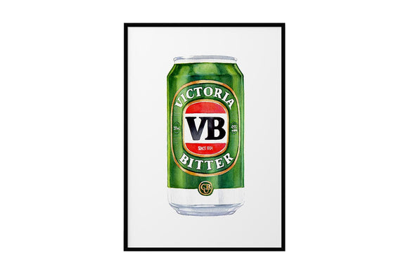NNEKG Victoria Bitter Tinnie Beer Painting Gift Wall Art A1 Black Frame (84 x 59)