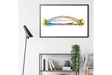 NNEKG Sydney Harbour Bridge Painting Australian Wall Art B1 Black Frame (70 x 100)