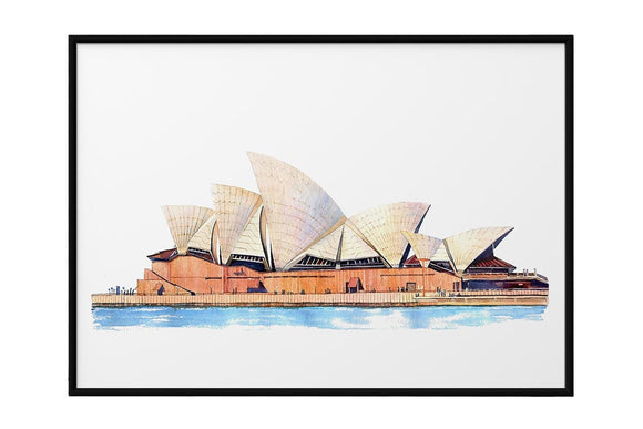 NNEKG Sydney Opera House Painting Australian Wall Art A1 Black Frame (84 x 59)