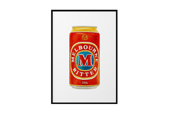 NNEKG Melbourne Bitter Tinnie Beer Painting Wall Art A1 Black Frame (84 x 59)