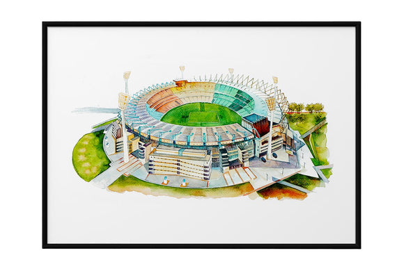 NNEKG Melbourne Cricket Ground Watercolour MCG Wall Art A1 Black Frame (84 x 59)
