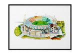 NNEKG Melbourne Cricket Ground Watercolour MCG Wall Art A1 Black Frame (84 x 59)
