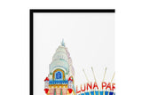 NNEKG Luna Park Sydney Painting Landmark Wall Art B1 Black Frame (70 x 100)
