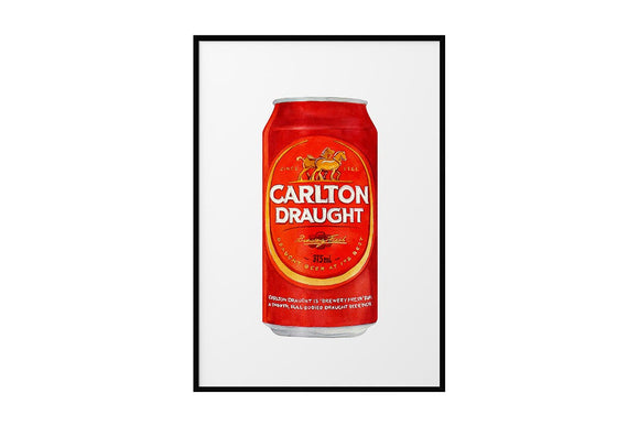 NNEKG Carlton Draught Tinnie Painting Man Cave Gift Art A1 Black Frame (84 x 59)