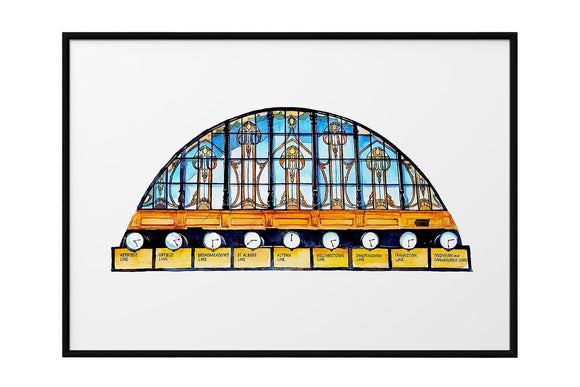 NNEKG Flinders Street Station Clocks Painting Wall Art A1 Black Frame (84 x 59)