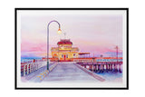 NNEKG St Kilda Pier Watercolour Painting Melbourne Art B1 Black Frame (70 x 100)