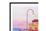 NNEKG St Kilda Pier Watercolour Painting Melbourne Art B1 Black Frame (70 x 100)
