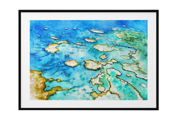 NNEKG Great Barrier Reef Australian Painting Wall Art B1 Black Frame (70 x 100)