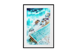 NNEKG Bondi Sea Baths Sydney Painting Artwork Wall Art B1 Black Frame (70 x 100)