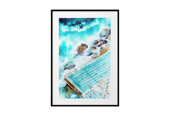 NNEKG Bondi Sea Baths Sydney Painting Artwork Wall Art B1 Black Frame (70 x 100)