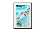 NNEKG Bondi Sea Baths Sydney Painting Artwork Wall Art B1 Black Frame (70 x 100)