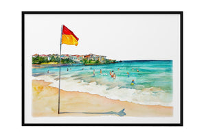 NNEKG Bondi Beach Sydney Coastal Painting Wall Art B1 Black Frame (70 x 100)