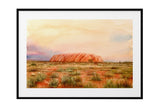 NNEKG Uluru Watercolour Painting Australian Wall Art B1 Black Frame (70 x 100)
