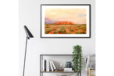 NNEKG Uluru Watercolour Painting Australian Wall Art B1 Black Frame (70 x 100)
