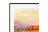 NNEKG Uluru Watercolour Painting Australian Wall Art B1 Black Frame (70 x 100)