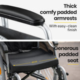 NNEMB 24 Folding Wheelchair Alloy with Brakes Folding Armrests for Dining