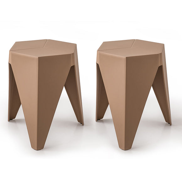 NNEDSZ Set of 2 Puzzle Stool Plastic Stacking Stools Chair Outdoor Indoor Brown