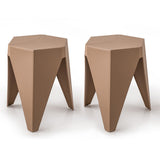 NNEDSZ Set of 2 Puzzle Stool Plastic Stacking Stools Chair Outdoor Indoor Brown