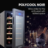 NNEMB 18 Bottle Wine Bar Fridge-Countertop-Mirrored Glass Door-Sliding Shelves-Black