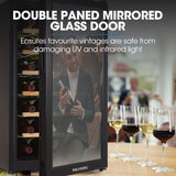 NNEMB 28 Bottle Wine Bar Fridge-Countertop-Mirrored Glass Door-Sliding Shelves-Black